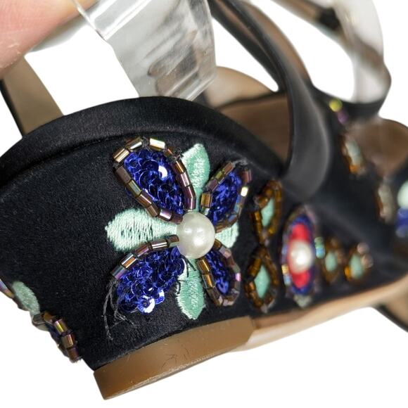 Tory Burch Estella Sandals 7.5 Crystal Embellished Leather Wedge Ankle Strap - Picture 9 of 15